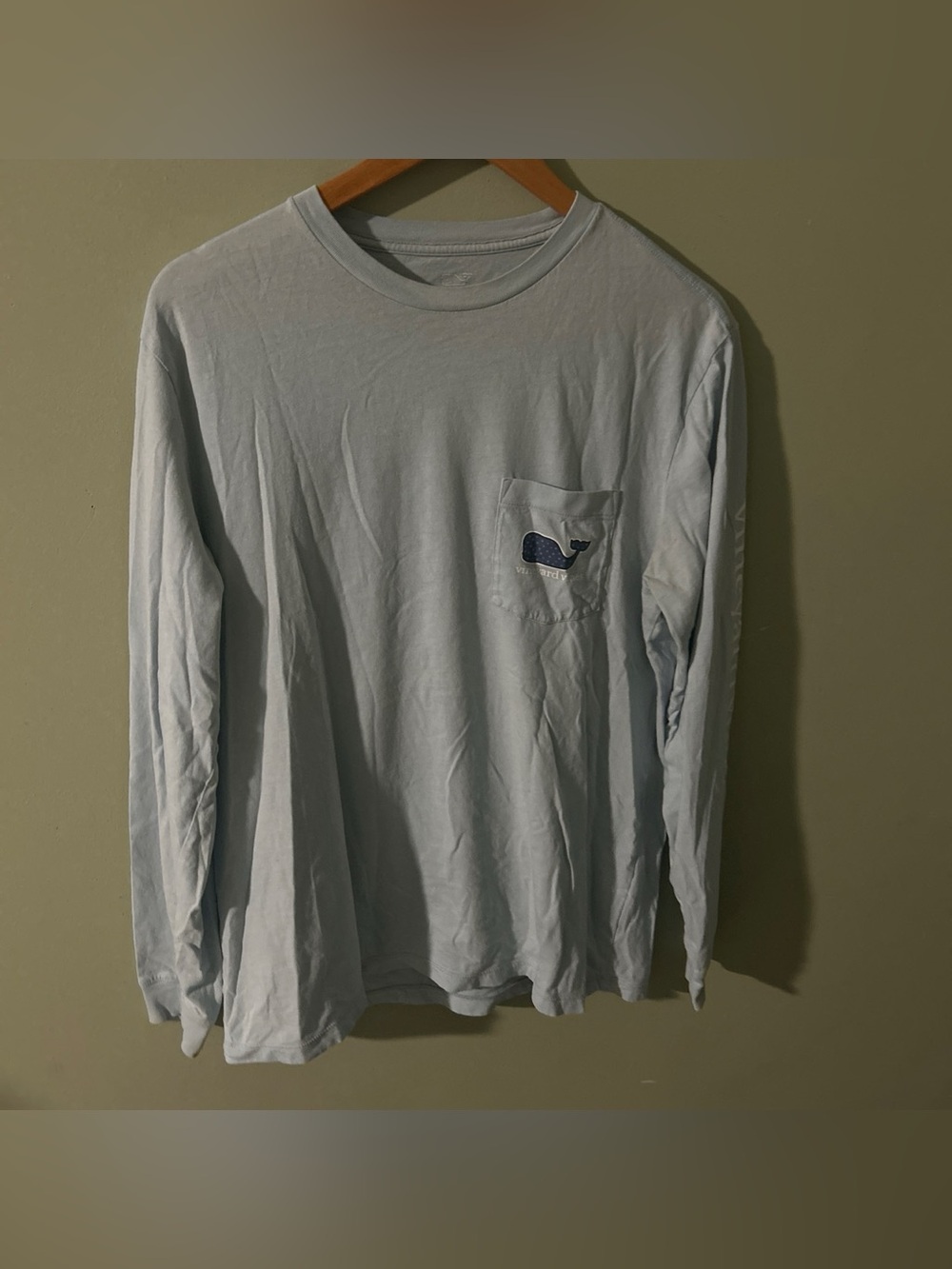 Vineyard Vines Light Blue Long-Sleeve Pocket Tee with Whale Logo